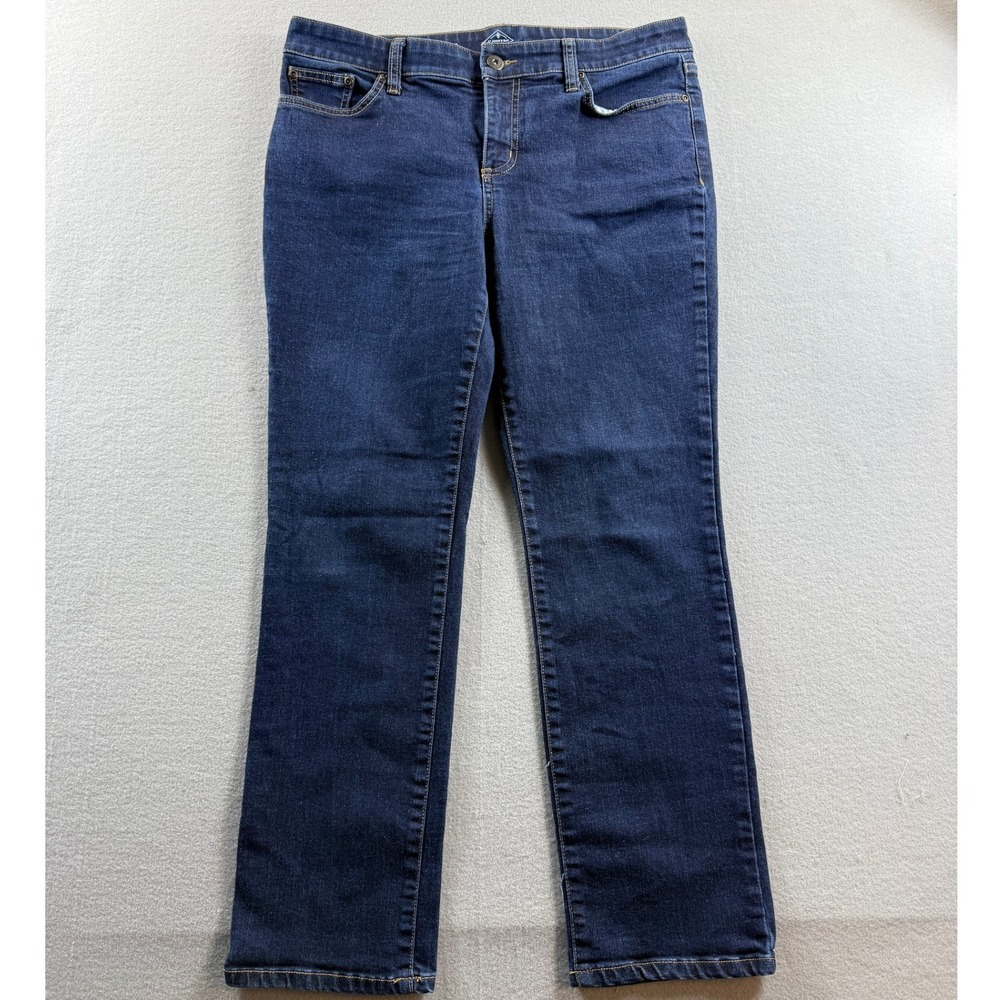 St. John's Bay Straight Leg Jeans Women 12P Blue Denim Stretch 34x28